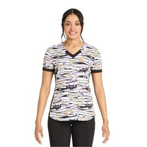 Scrubstar That's A Wrap Women's V-Neck Print Scrub Top - Black and White Large